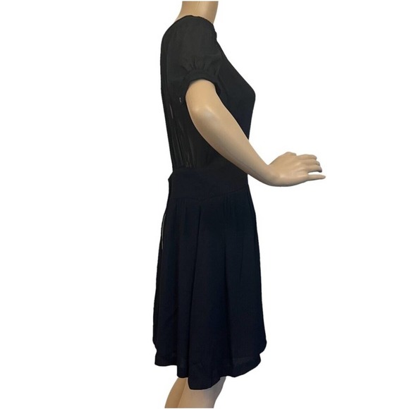Anthro See U Soon Black Dress Keyhole Neckline Short Puffy Sleeves NWT Size S - Picture 4 of 12